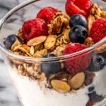 yogurt parfait with granola and berries
