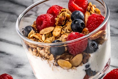 yogurt parfait with granola and berries